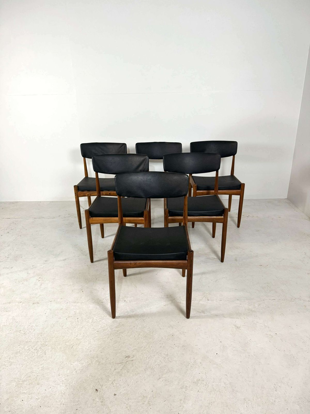 Set Of 6 Vintage Teak Diningchairs With Black Skai Fabric photo furniture