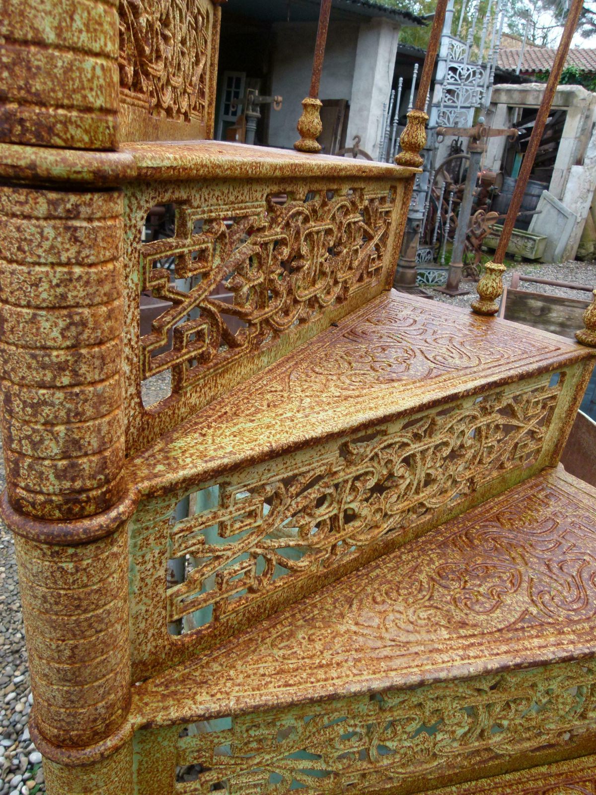 9813.0 20th Century Art Nouveau Style Iron Spiral Staircase photo