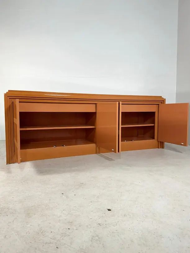 Italiaans Dressoir Met Oranje Lak En Inlegwerk, Jaren 1970 photo for sale