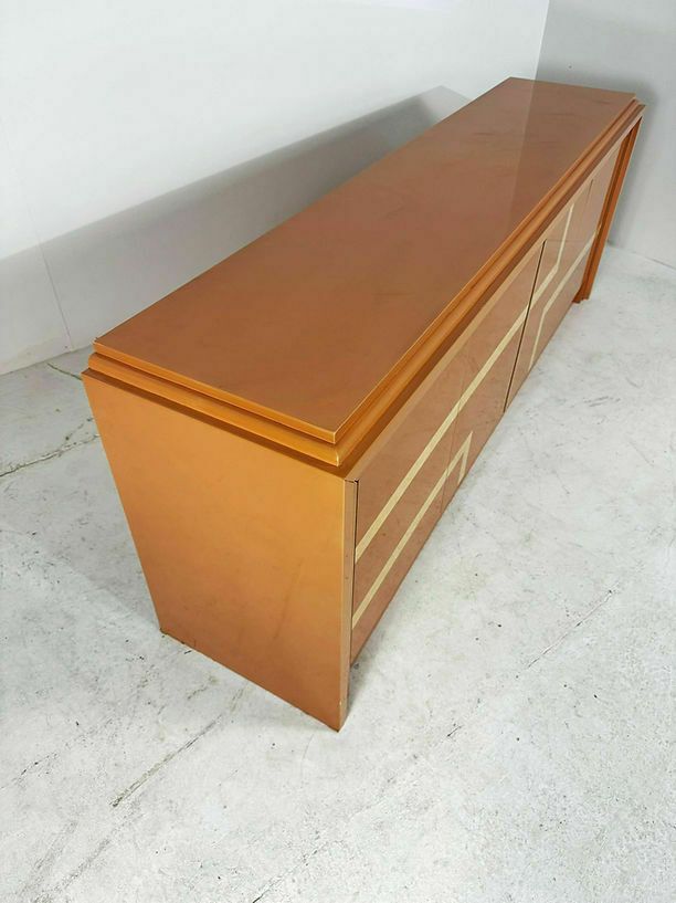 Italiaans Dressoir Met Oranje Lak En Inlegwerk, Jaren 1970 photo vintage