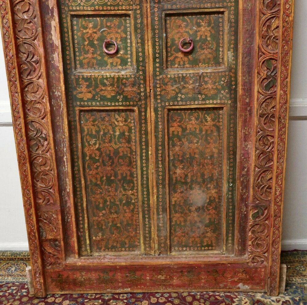 Anglo Indian Painted Doors In Original Frame, Wall Art photo for sale