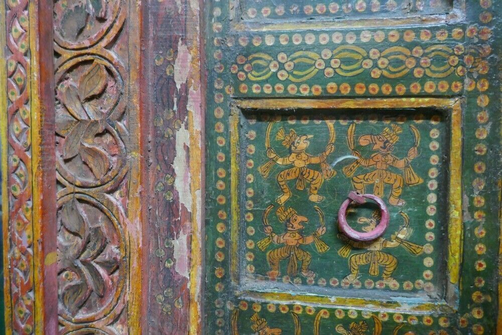 photo furniture Anglo Indian Painted Doors In Original Frame, Wall Art