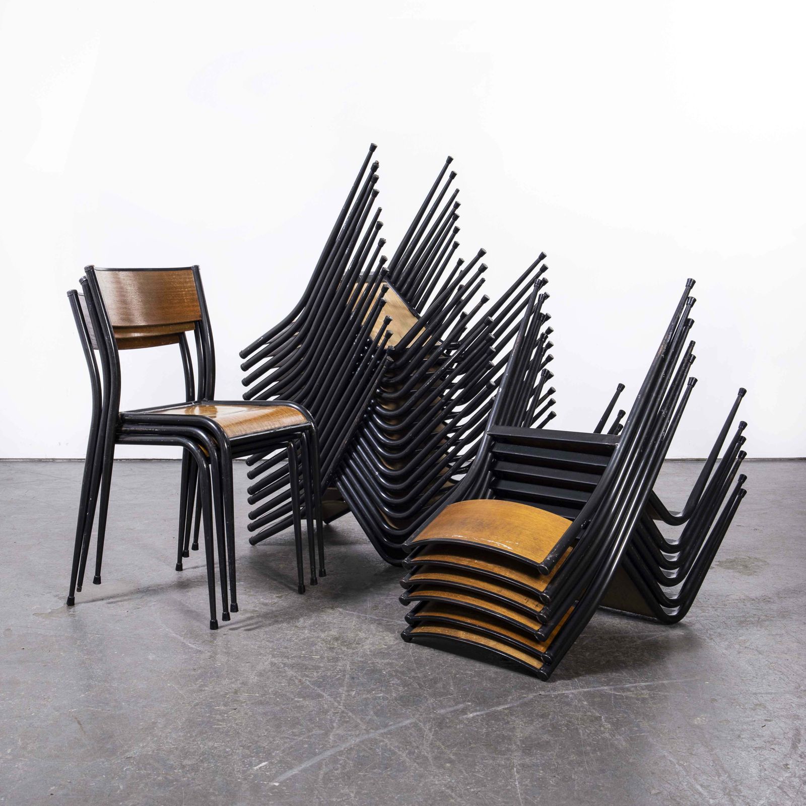 1950’s French Mullca Black Tapered Leg School Dining Chairsvarious Quantities Available