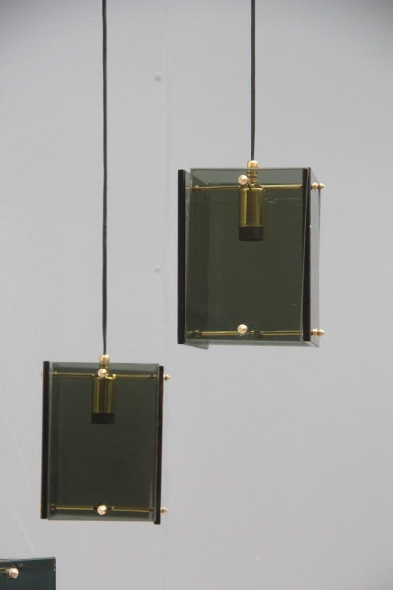Mid Century Modern Italian Chandelier Brass Crystal Grey Gold Glass Often photo for sale