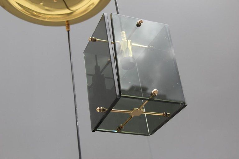 Mid Century Modern Italian Chandelier Brass Crystal Grey Gold Glass Often photo 1440.0