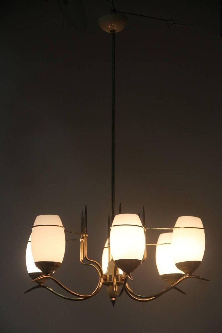 Mid Century Modern Italian Chandelier Stilnovo Brass Lacquered Murano Glass photo furniture