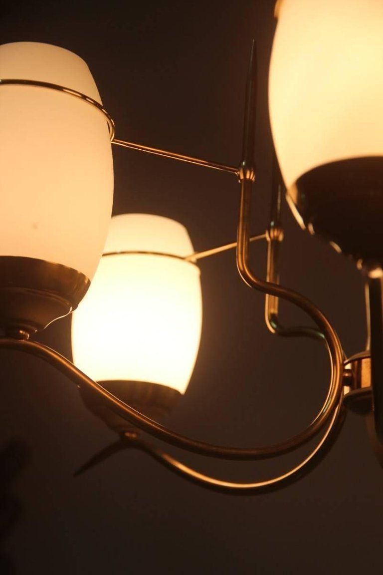 Mid Century Modern Italian Chandelier Stilnovo Brass Lacquered Murano Glass photo Lighting