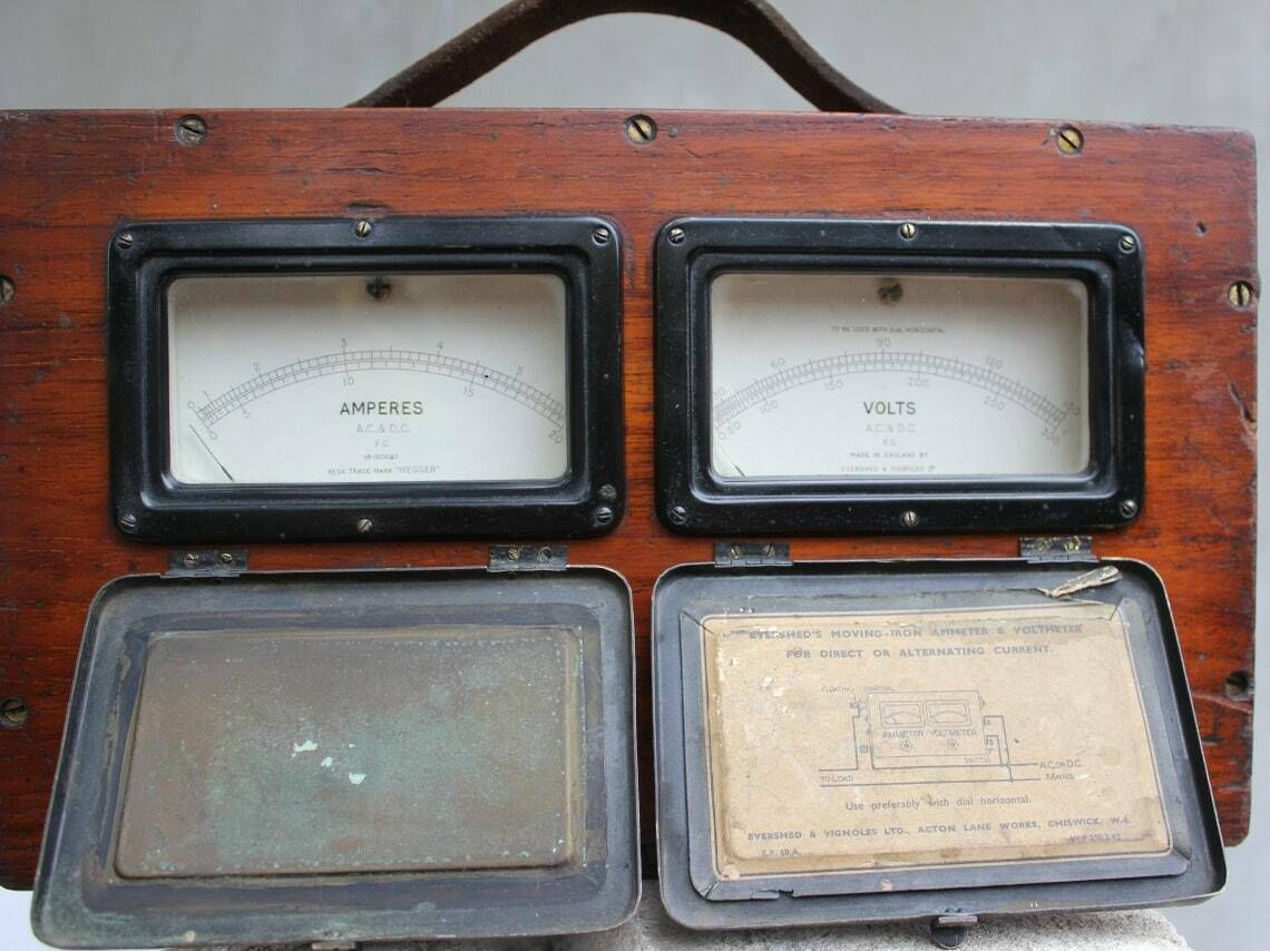 Vintage Rare Volt And Ammeter, Combined Measuring Device Made In England 30's Navigational Military Tool Collectible