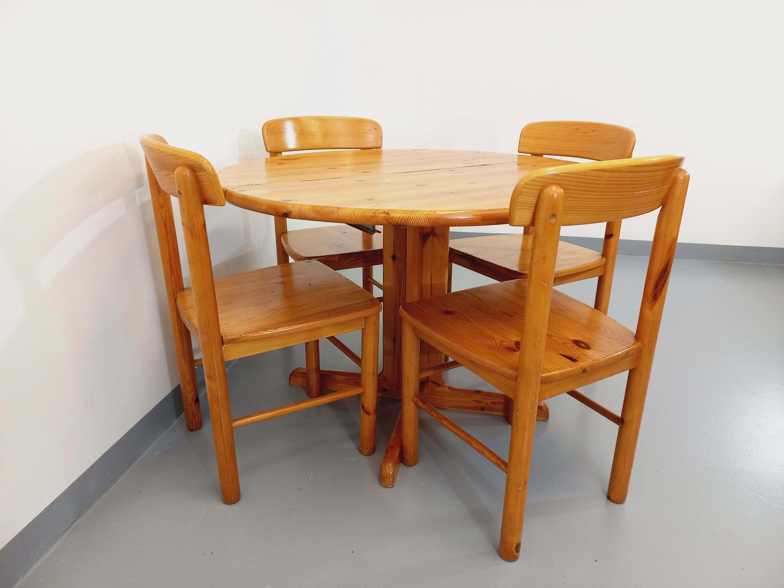 Round Table And 4 Pine Chairs, 1960s photo for sale