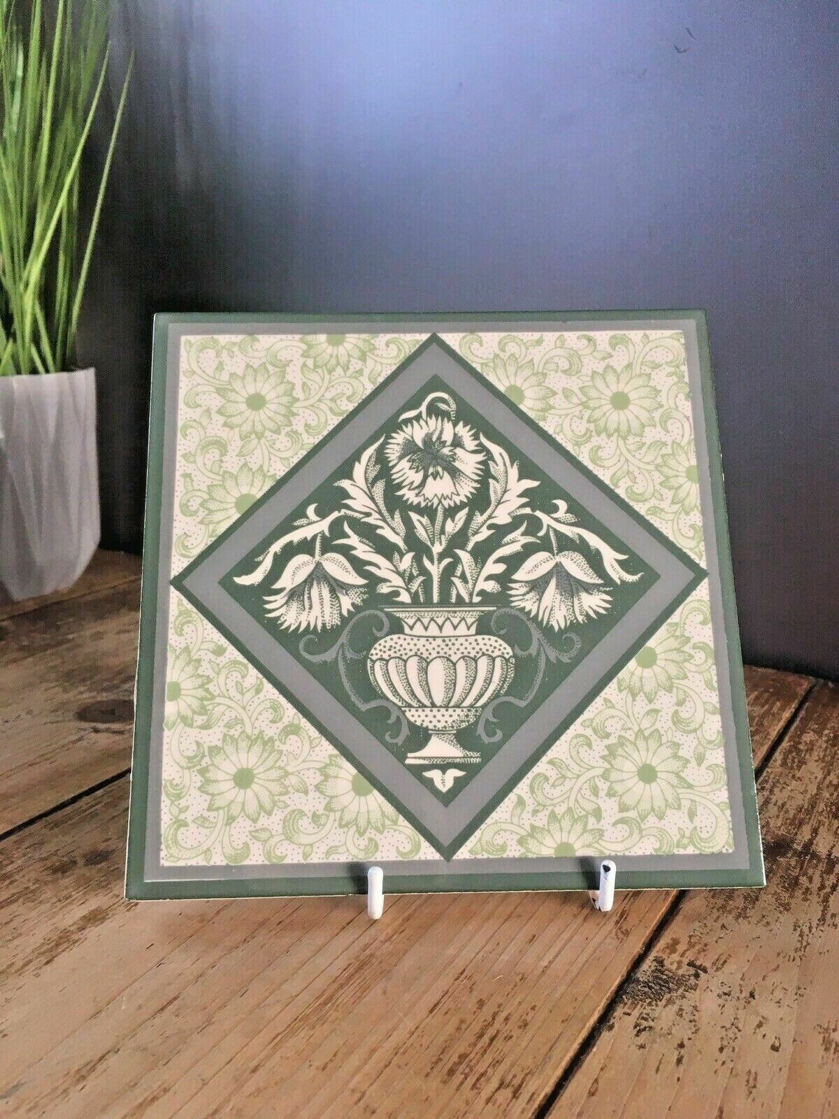 photo furniture 6 Vintage Green Sunflower Floral Print Vase Urn Tiles William Morris Interest