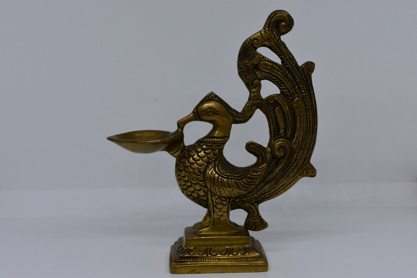 Brass Antique Peacock Diya | Vintage Oil Lamp | Handcarved Brass Oil Lamp | Ethnic Motifs