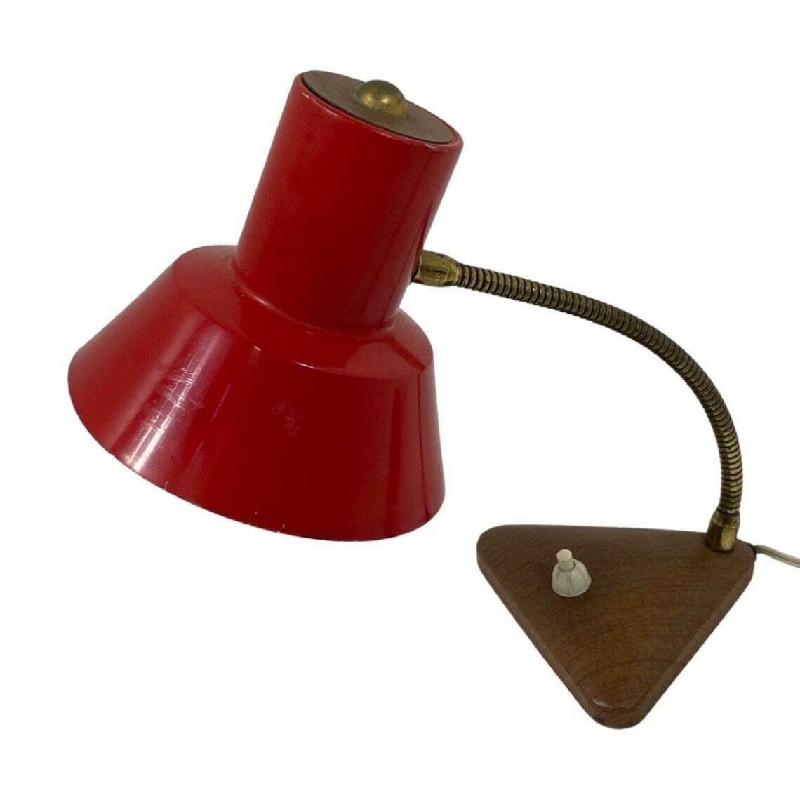 Red Desk Lamp   Faux Wooden Base Ans Accent   Brass Gooseneck photo buy
