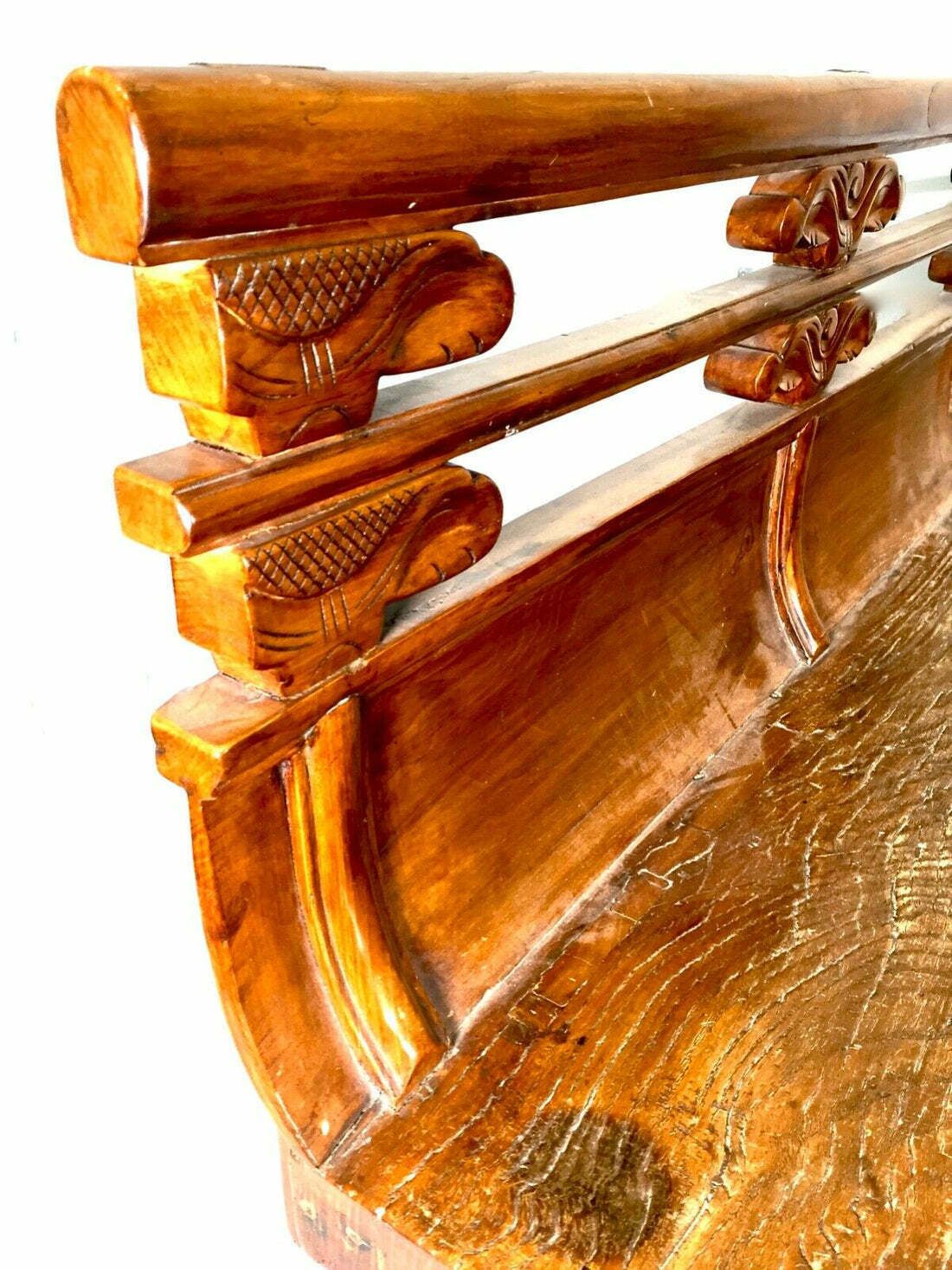 Antique Chinese Buddhist Temple / Opera Bench Elm Wood / 19th Century / C.1890 photo vinterior