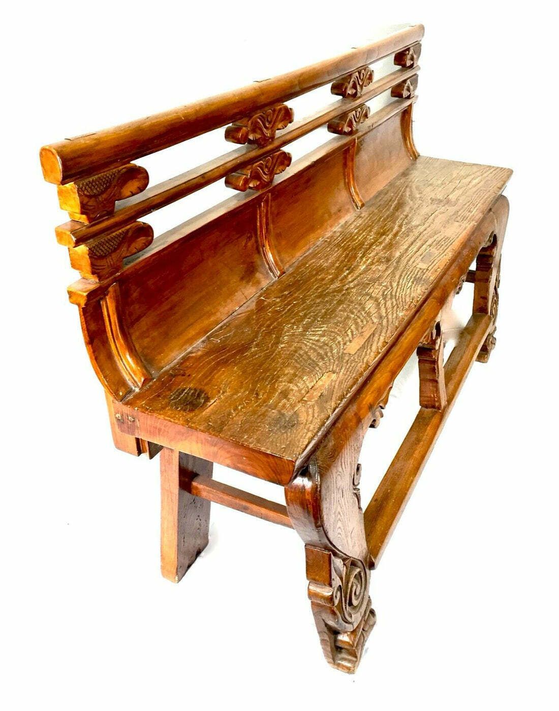 photo for sale Antique Chinese Buddhist Temple / Opera Bench Elm Wood / 19th Century / C.1890