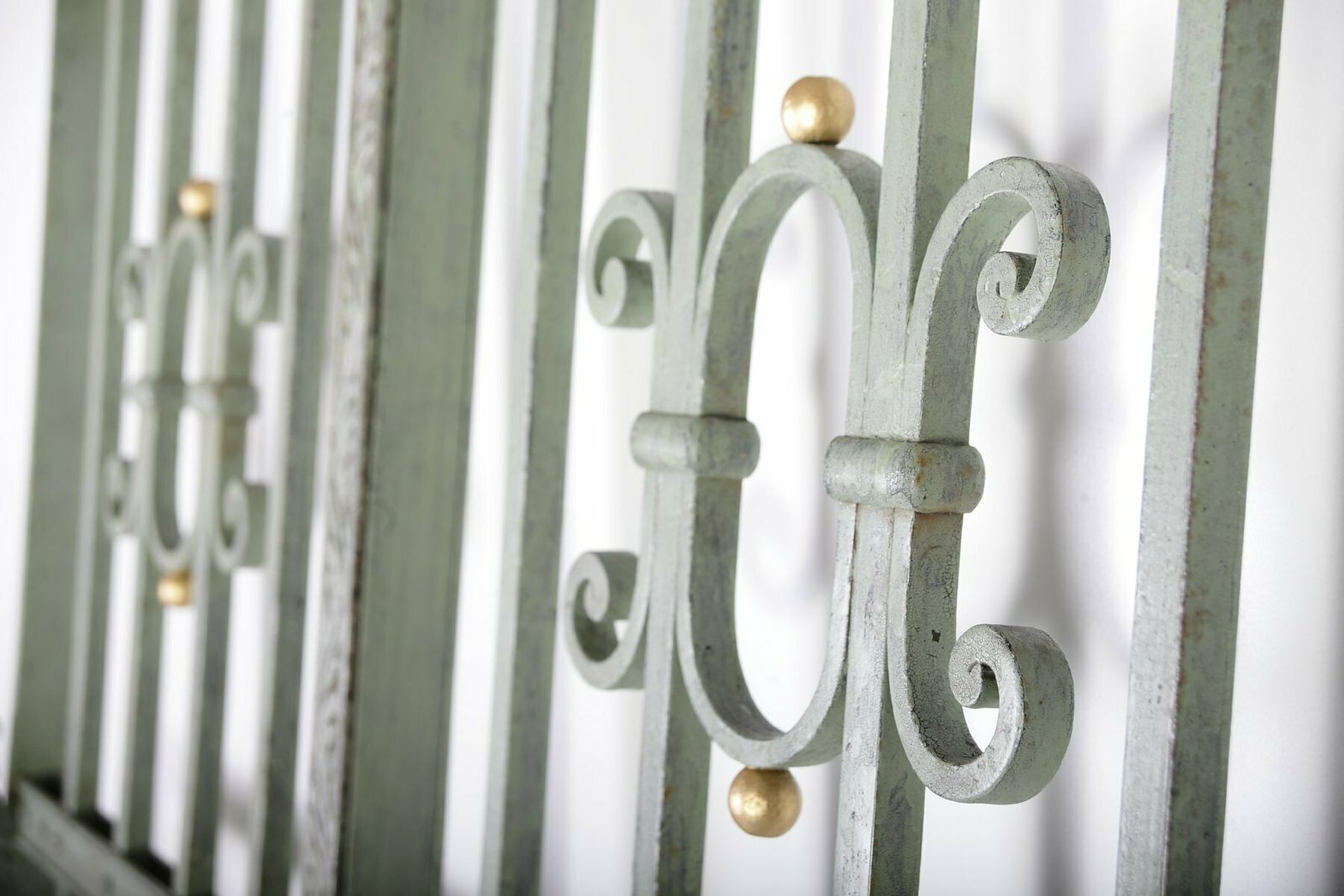 Set Of 2 Antique Green Interior Iron Wrought Double Doors, Bohemia, 1880s photo vintage