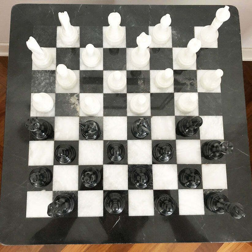 Precious Black And White Marble Chessboard, Vintage 1950 Art photo vinterior