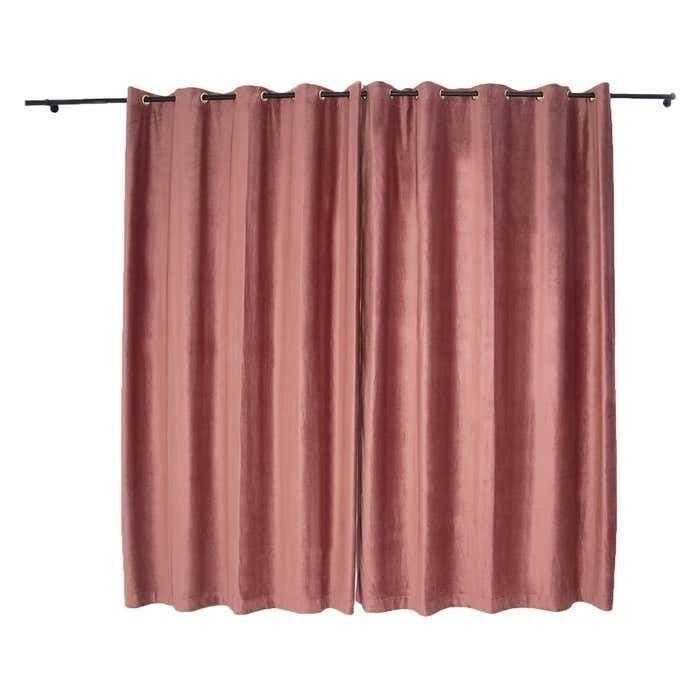 Pink Velvet And Brass Italian Customizable Curtain By Vintage Domus Collection