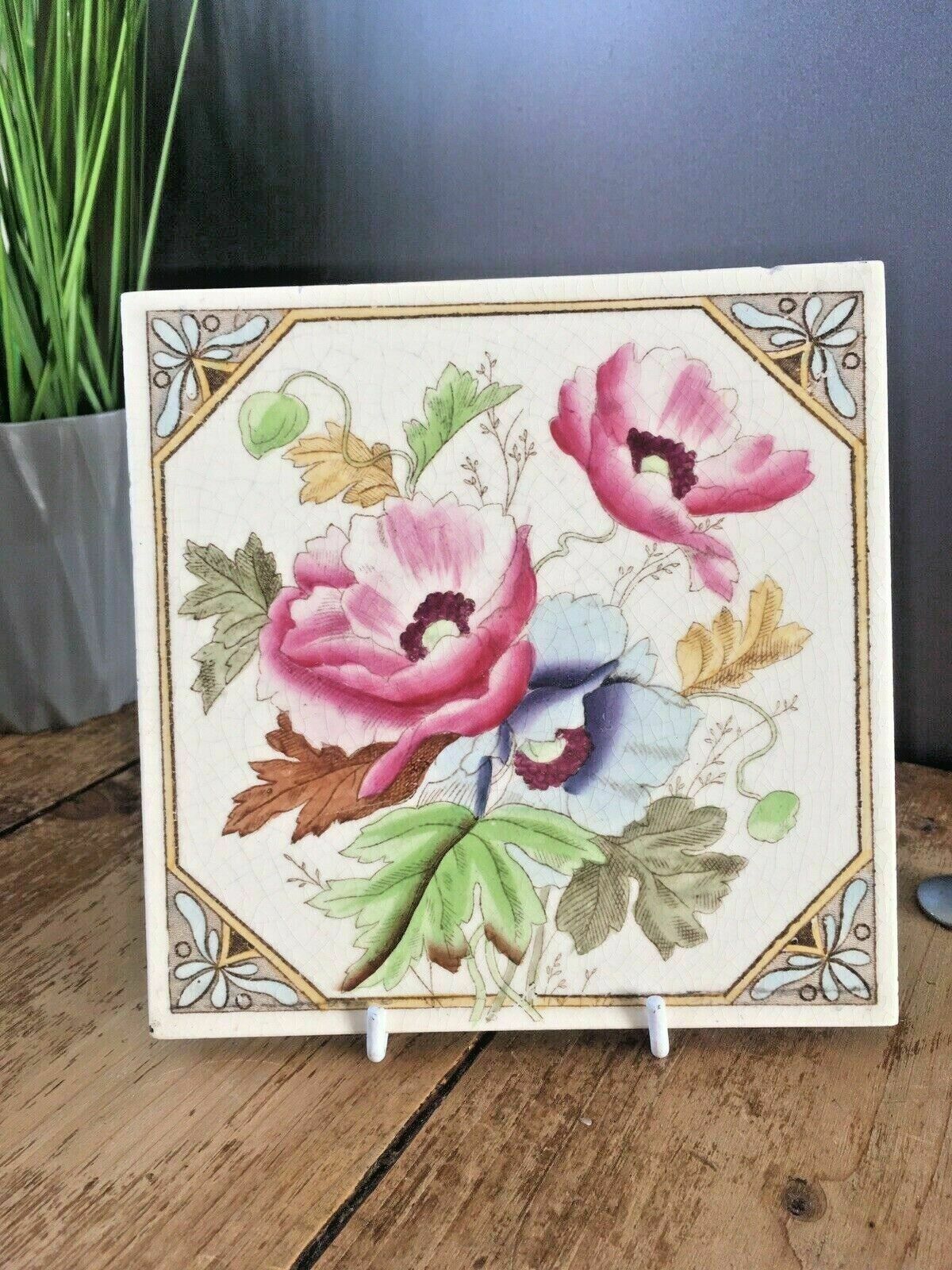 6 Aesthetic Movement W & E Corn Reclaimed Fireplace Floral Tiles Minton Interest photo furniture