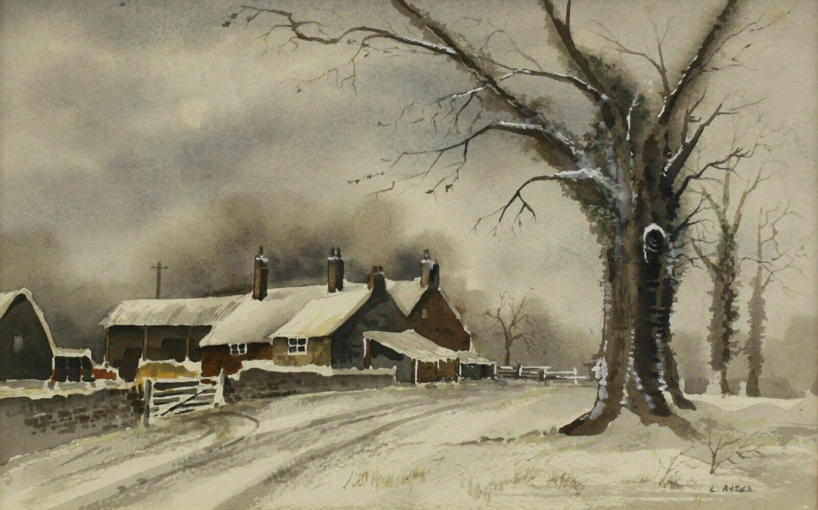 Watercolour By L A Ayres. Titled "Cotswold Winter" photo furniture