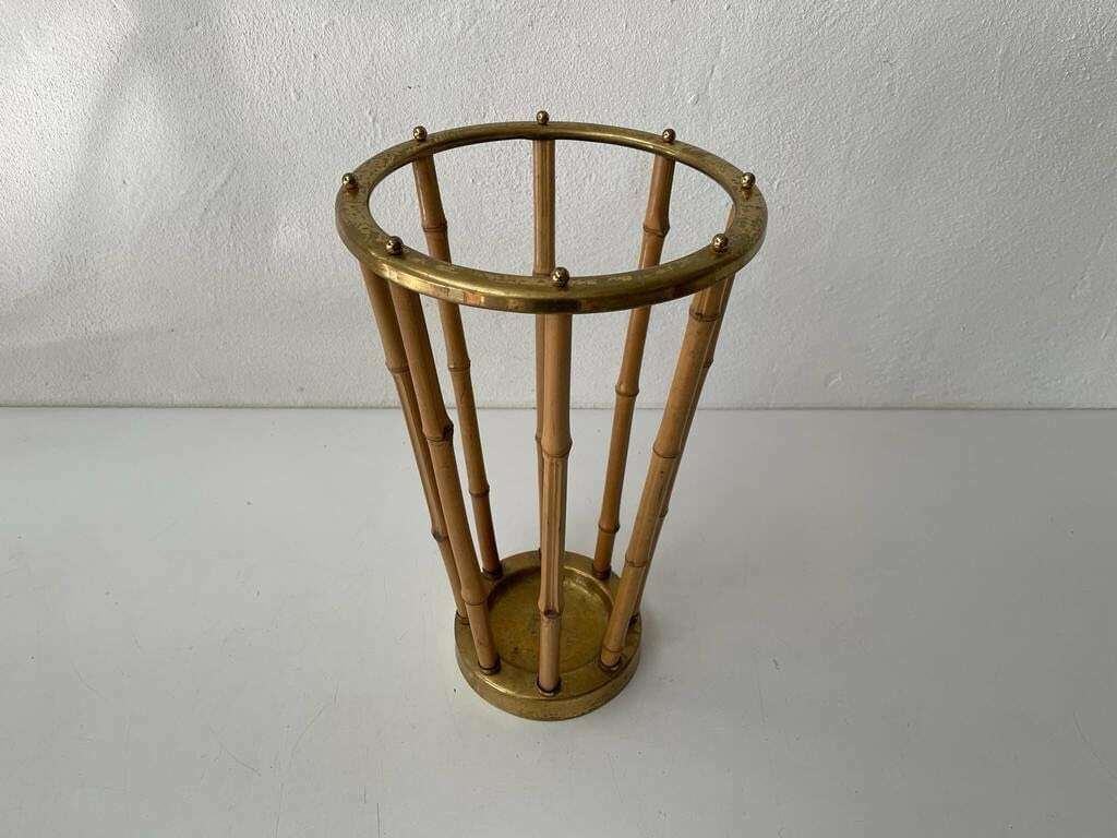 Mid Century Modern Bamboo & Brass Umbrella Stand, 1960s, Germany photo for sale