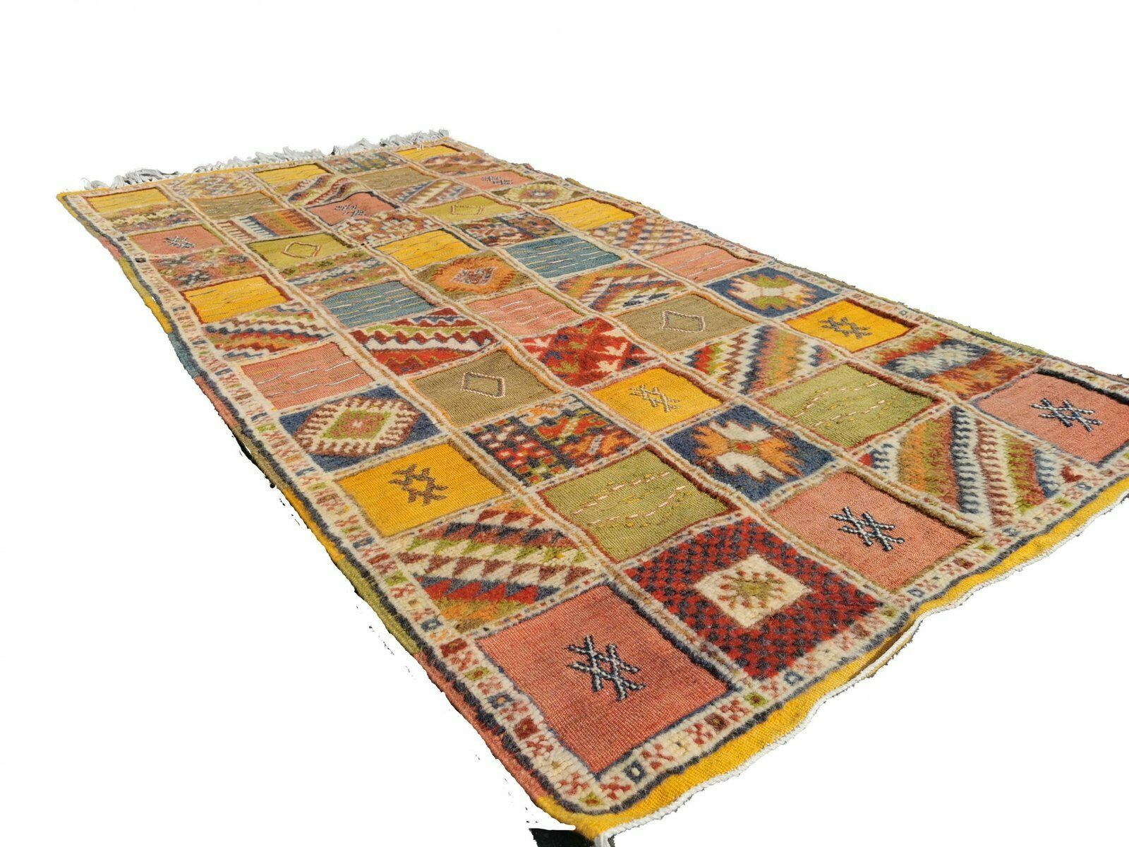 R49  Colourful Moroccan Berber Rug. Tribal Carpet Mad Of Camel Wool photo Textiles