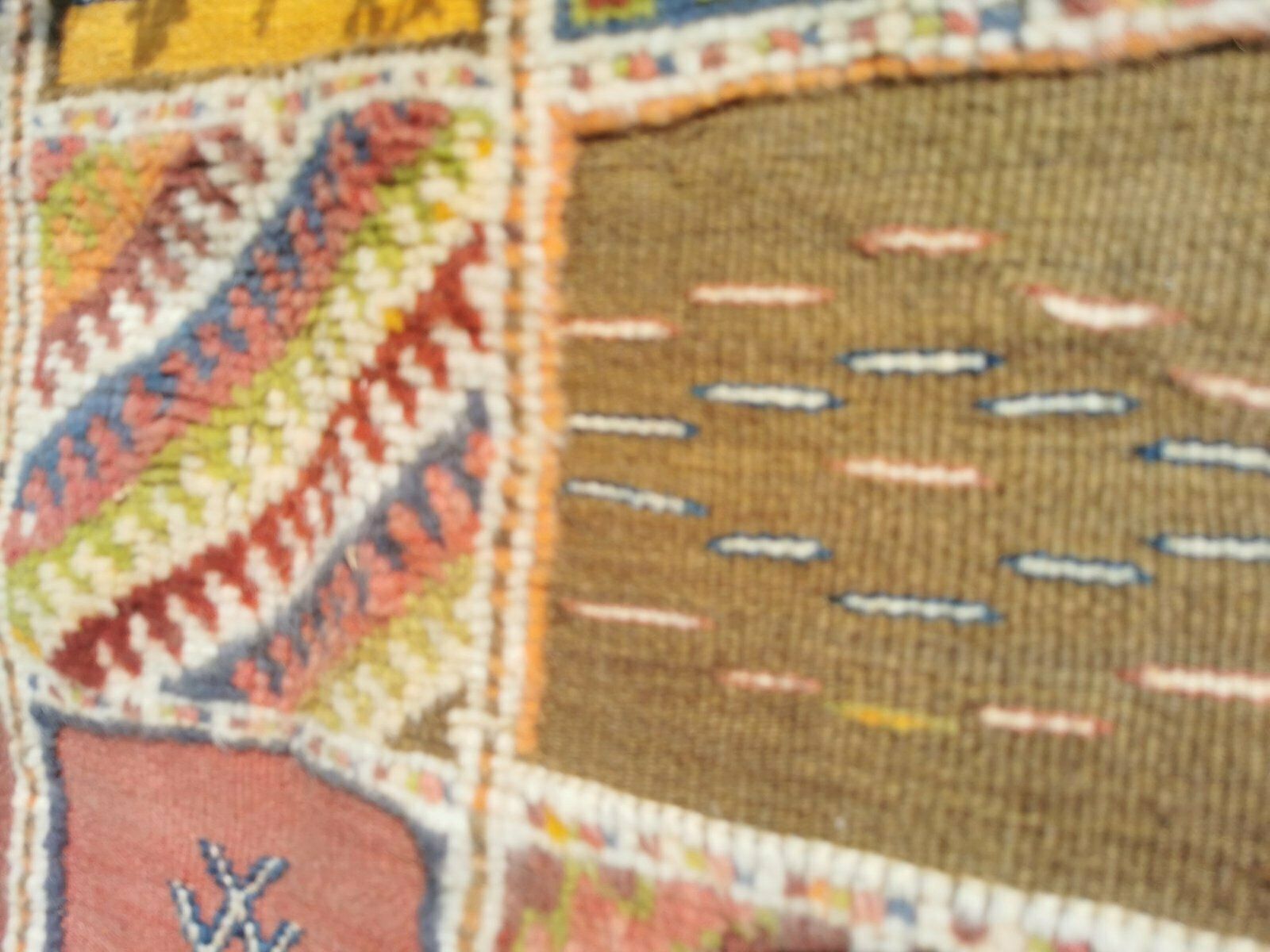 R49  Colourful Moroccan Berber Rug. Tribal Carpet Mad Of Camel Wool photo vintage