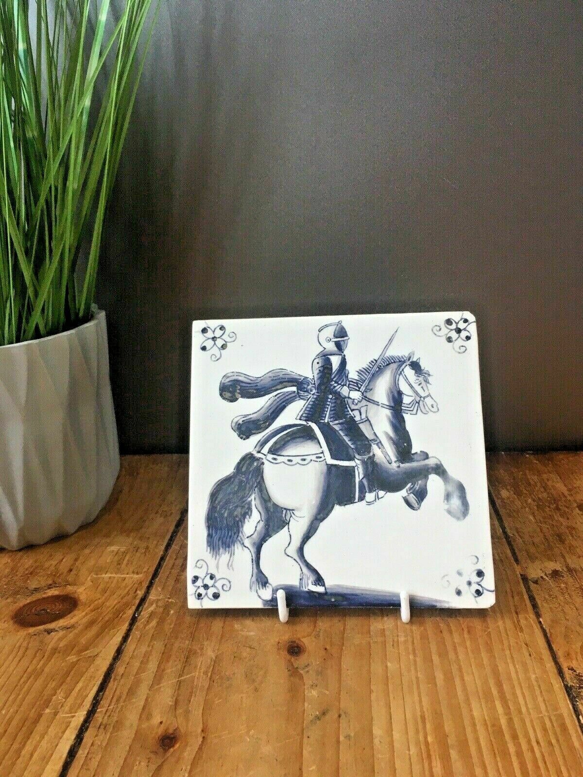 Antique 19th C Copeland Roman Soldier Knight On Horse Tile Spode Delft Interest photo furniture