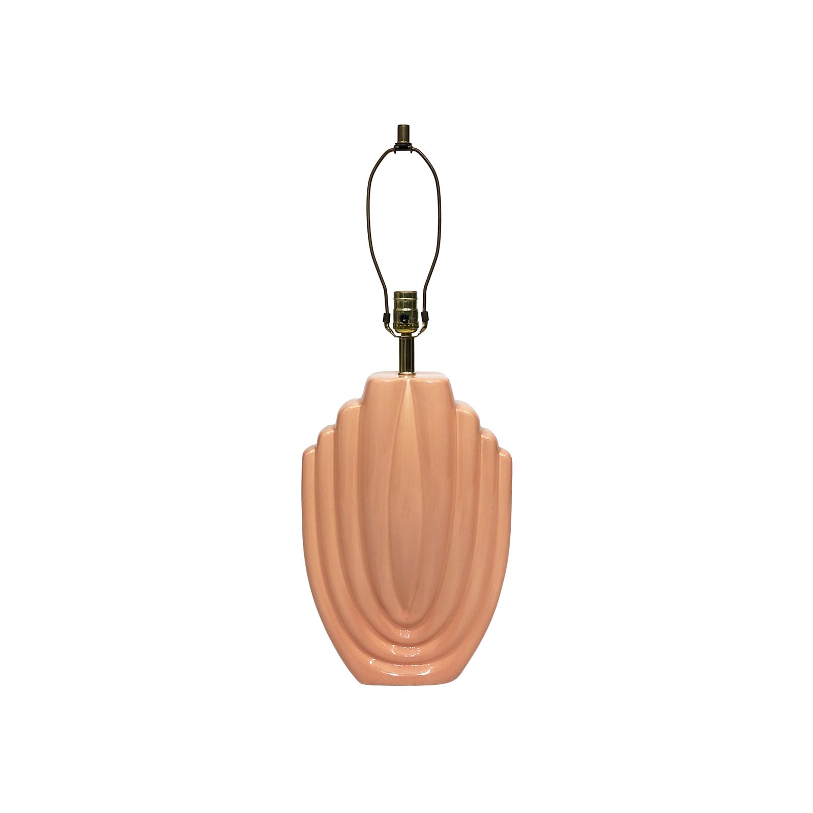 1980s Salmon Pink Ceramic Table Lamp Art Deco Pastel Midcentury Golden Girls photo furniture