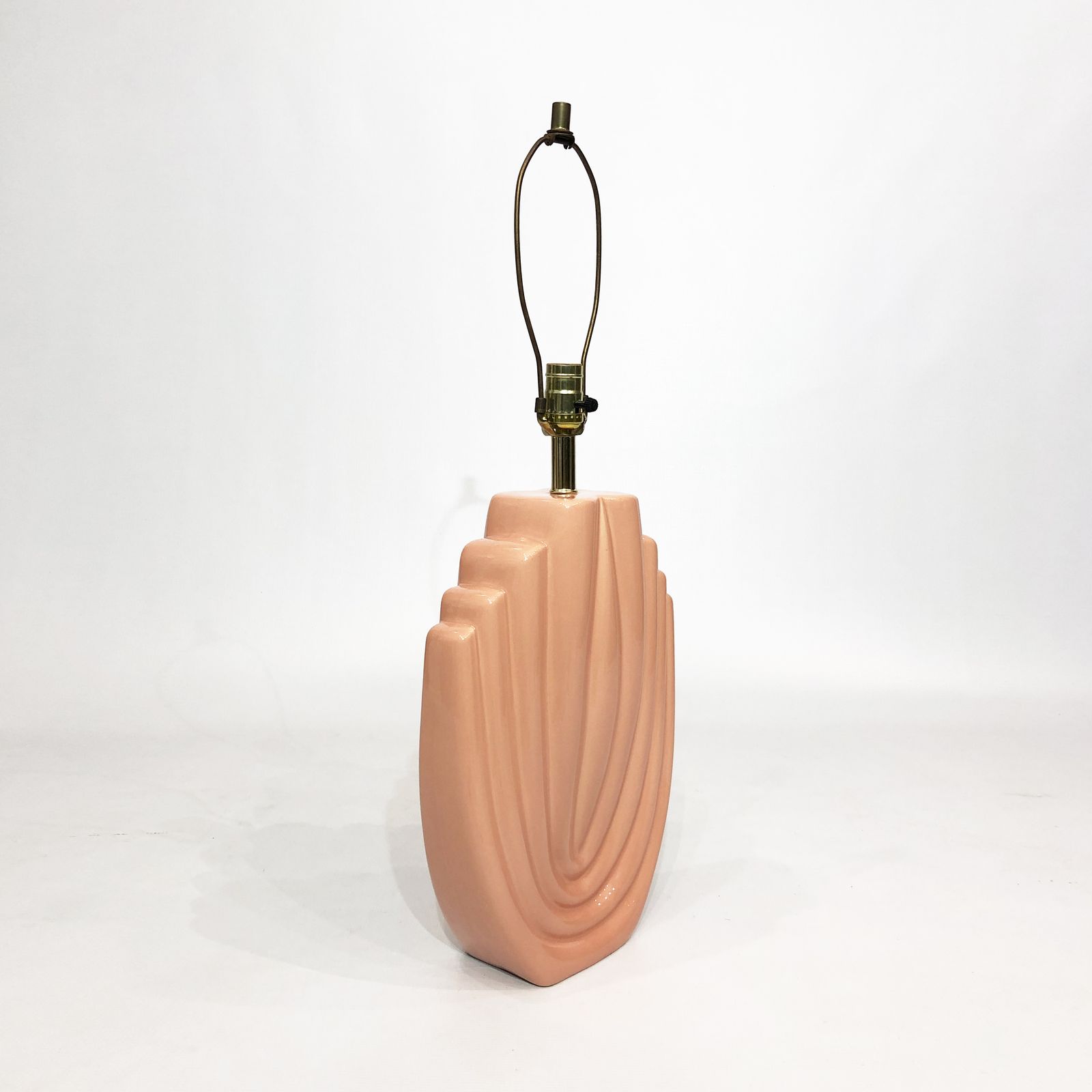 1980s Salmon Pink Ceramic Table Lamp Art Deco Pastel Midcentury Golden Girls photo 890.0