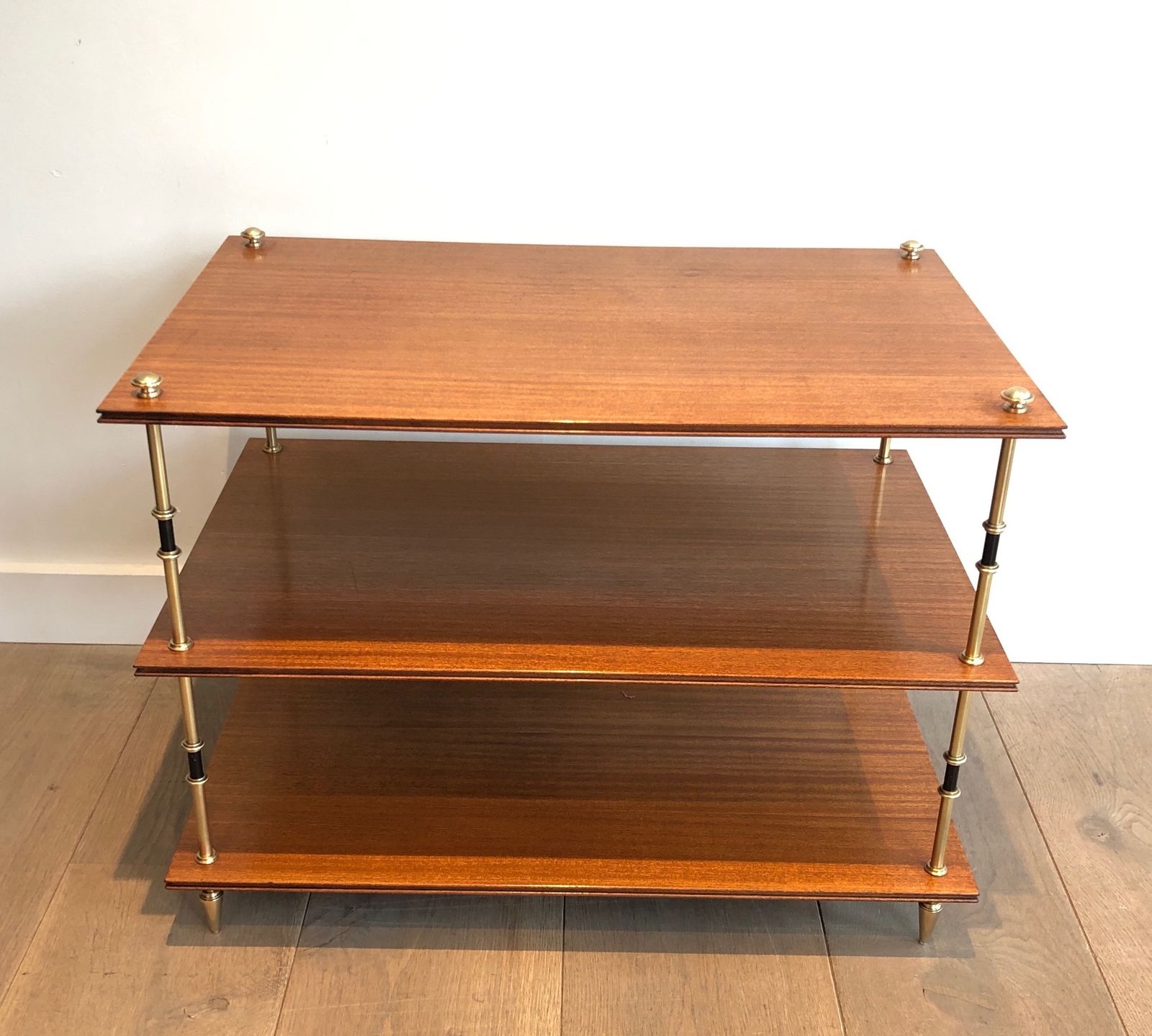 Pair Of Small Consoles Or Sofa Ends With Three Levels In Mahogany And Brass From Maison Jansen photo Furniture