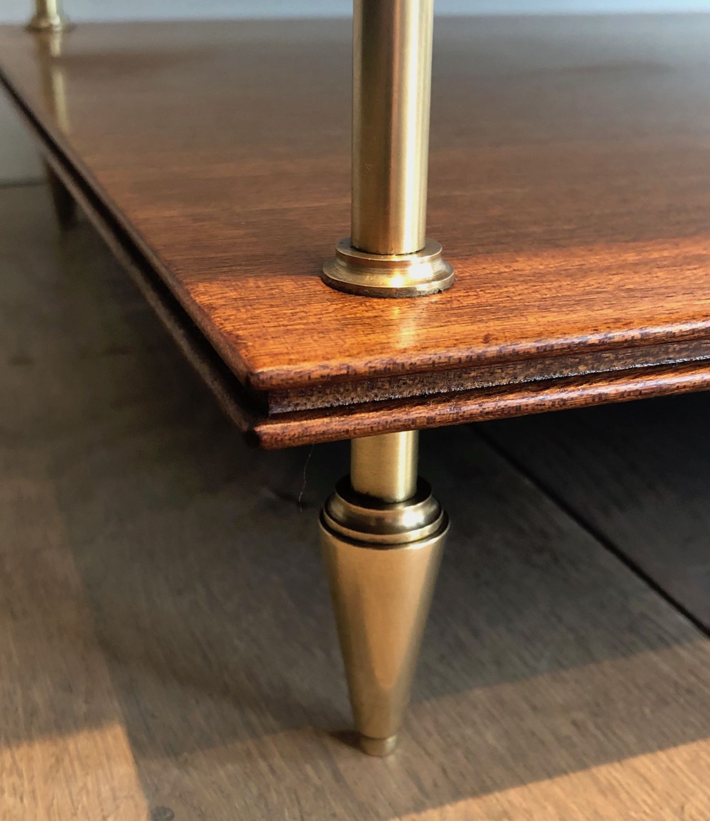 photo furniture Pair Of Small Consoles Or Sofa Ends With Three Levels In Mahogany And Brass From Maison Jansen