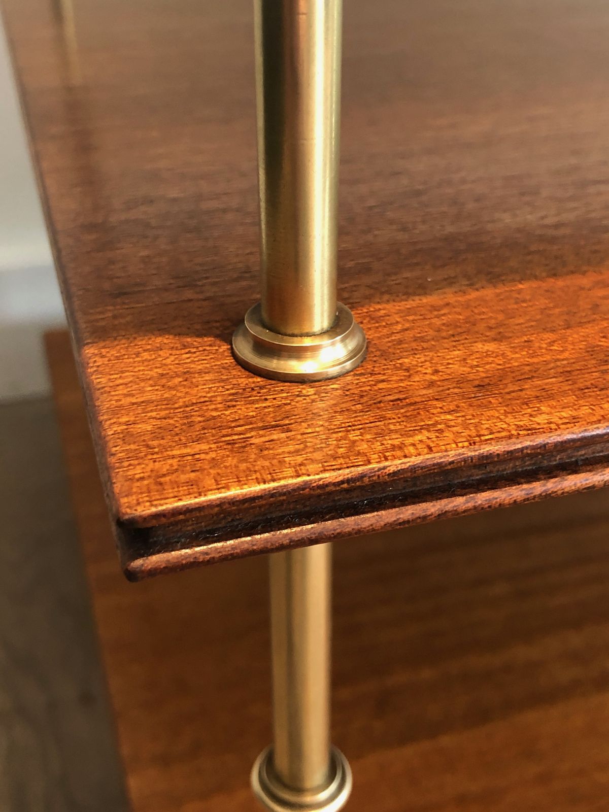 photo vinterior Pair Of Small Consoles Or Sofa Ends With Three Levels In Mahogany And Brass From Maison Jansen