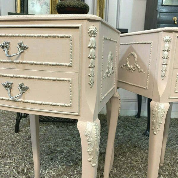 Painted Bedside Tables Pair Olympus Furniture French Louise Style Bedside Cabinets Pink photo buy