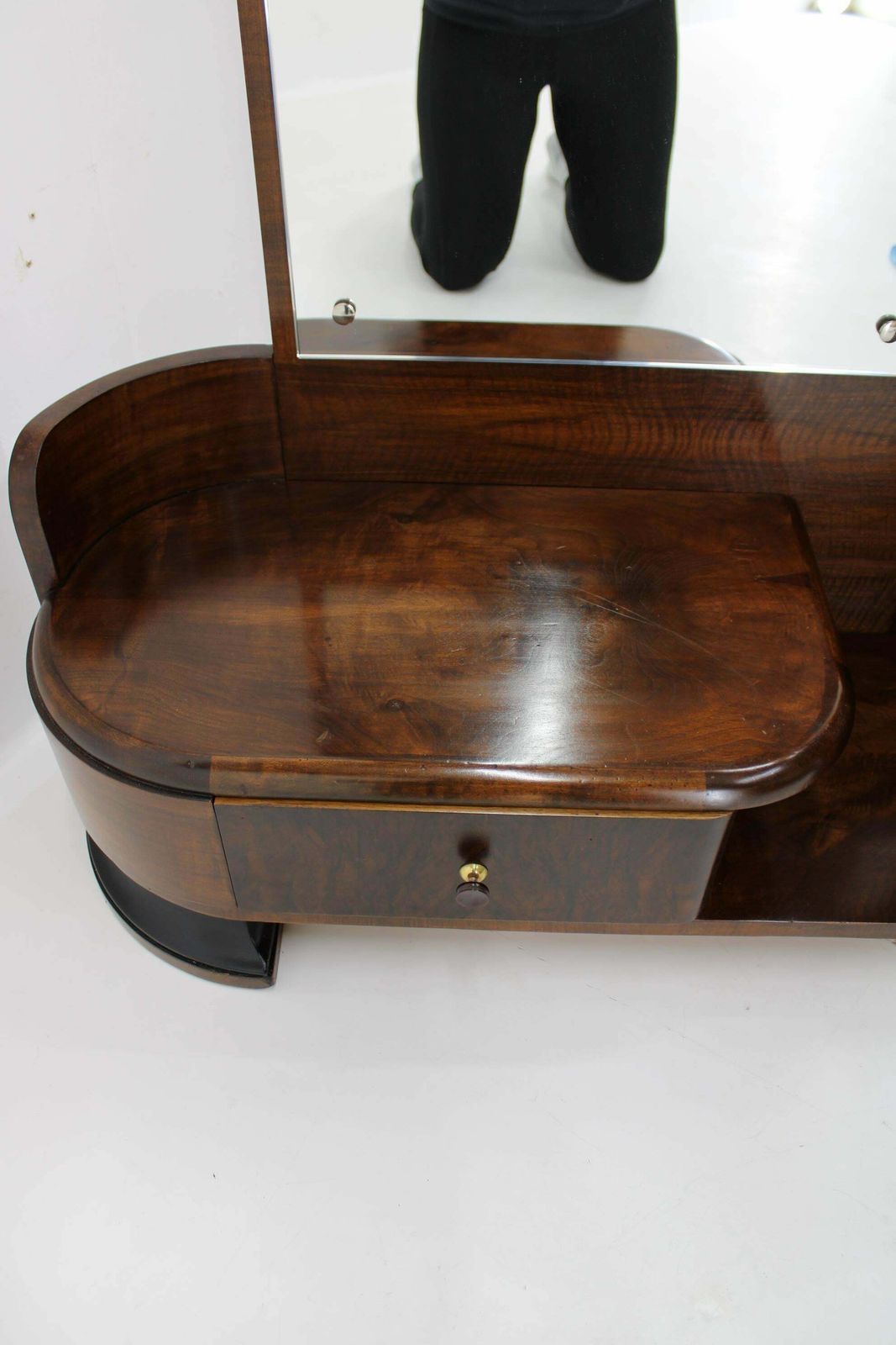 photo vinterior 1930s Art Deco Toilet Cabinet With Mirror In Walnut, Czechoslovakia