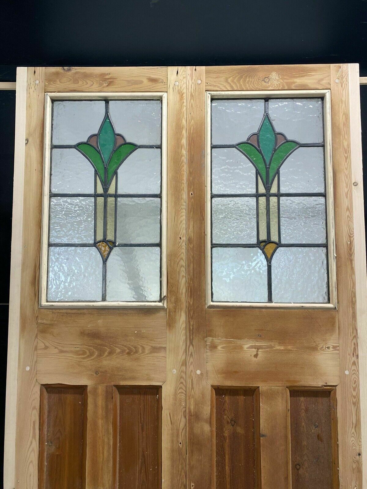 Art Deco Stained Glass French Doors Antique Period Reclaimed Old 20s 30s Leaded photo vintage