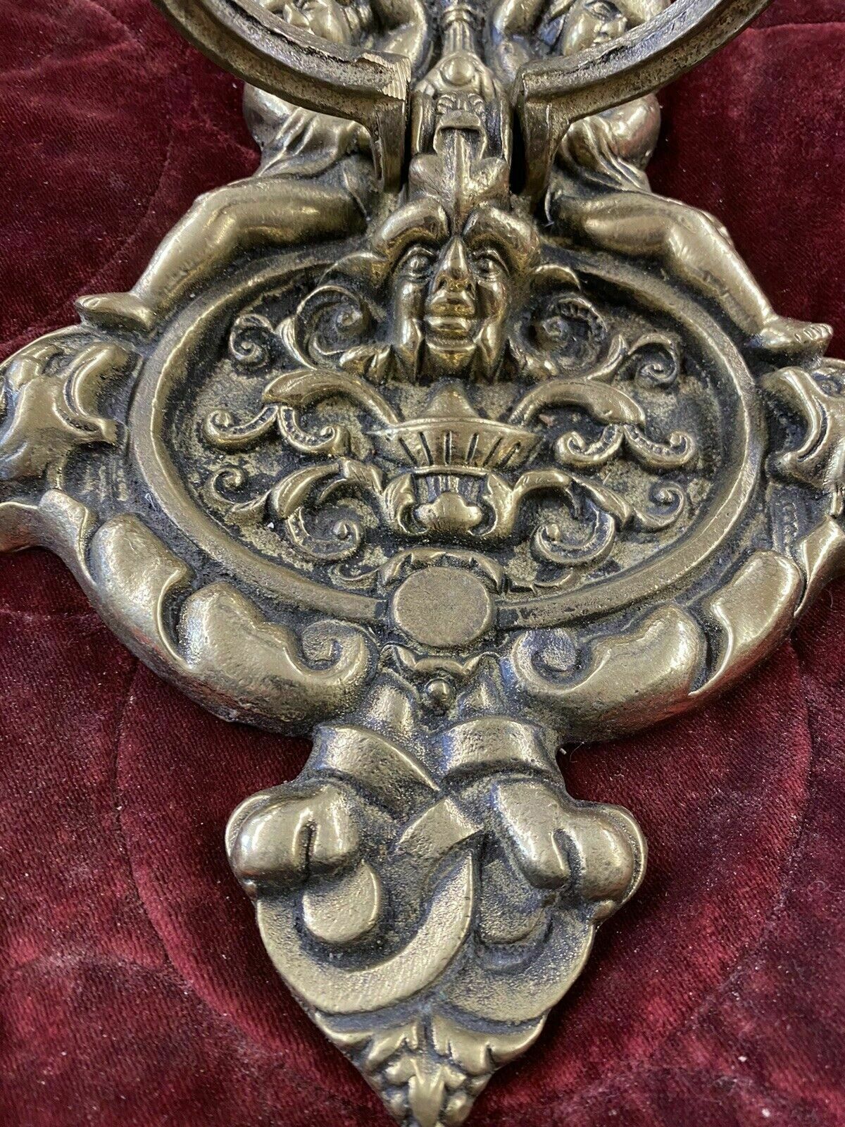 Huge Xl Brass Door Knocker Metal Period Reclaimed Architectural Pull Used Old photo 649.0