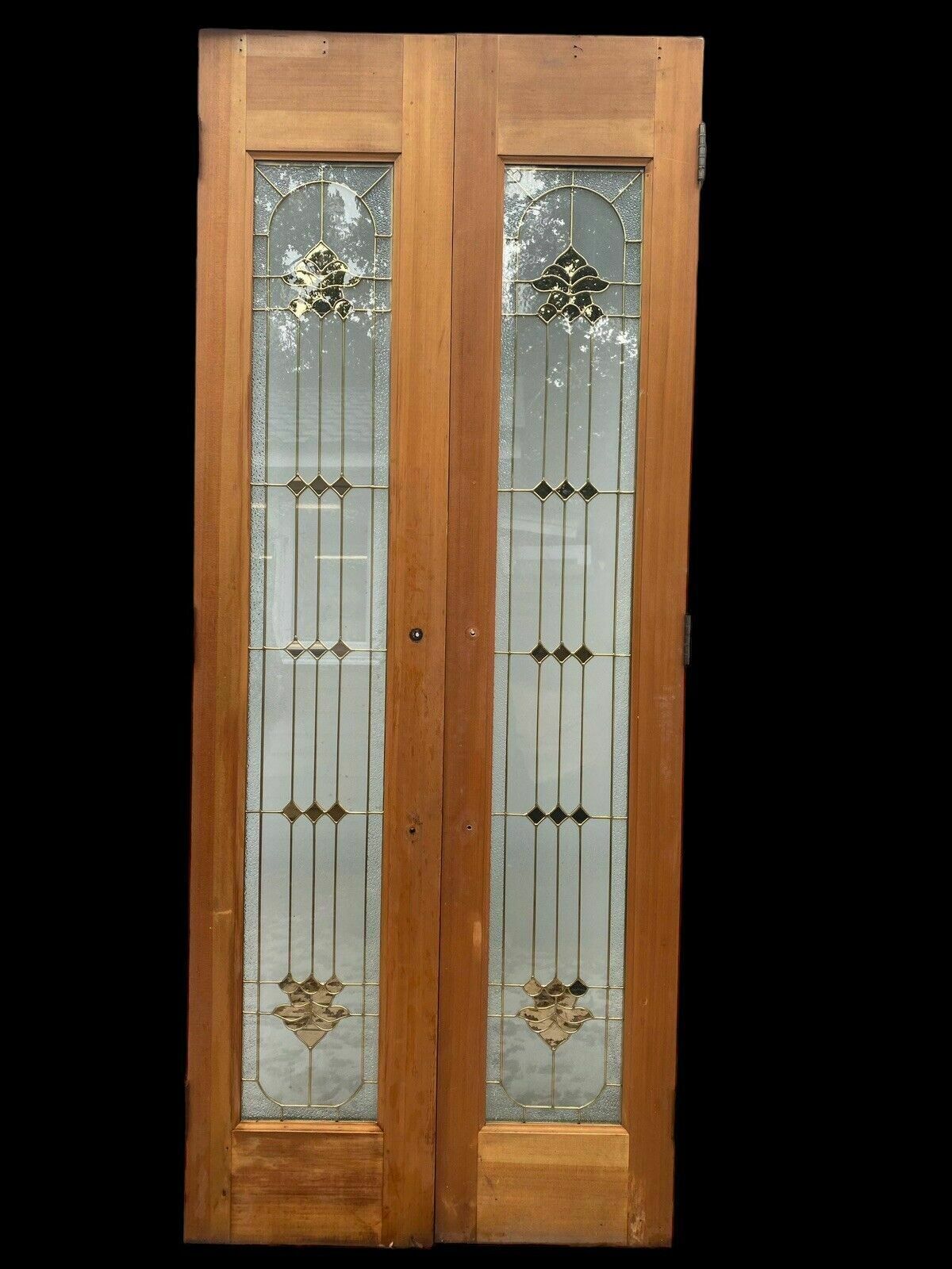 Bespoke Textured Glass French Doors Antique Period Reclaimed Gold Leaded Unique