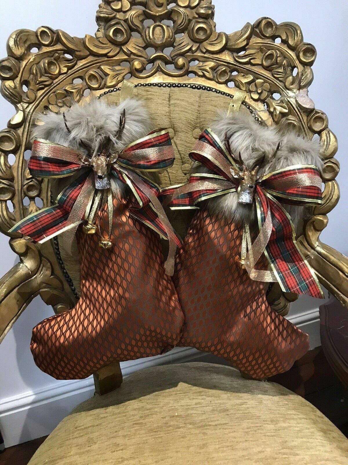 Luxury Monarch Of The Glen Designer Reindeer Fauxfur Christmas Stockings