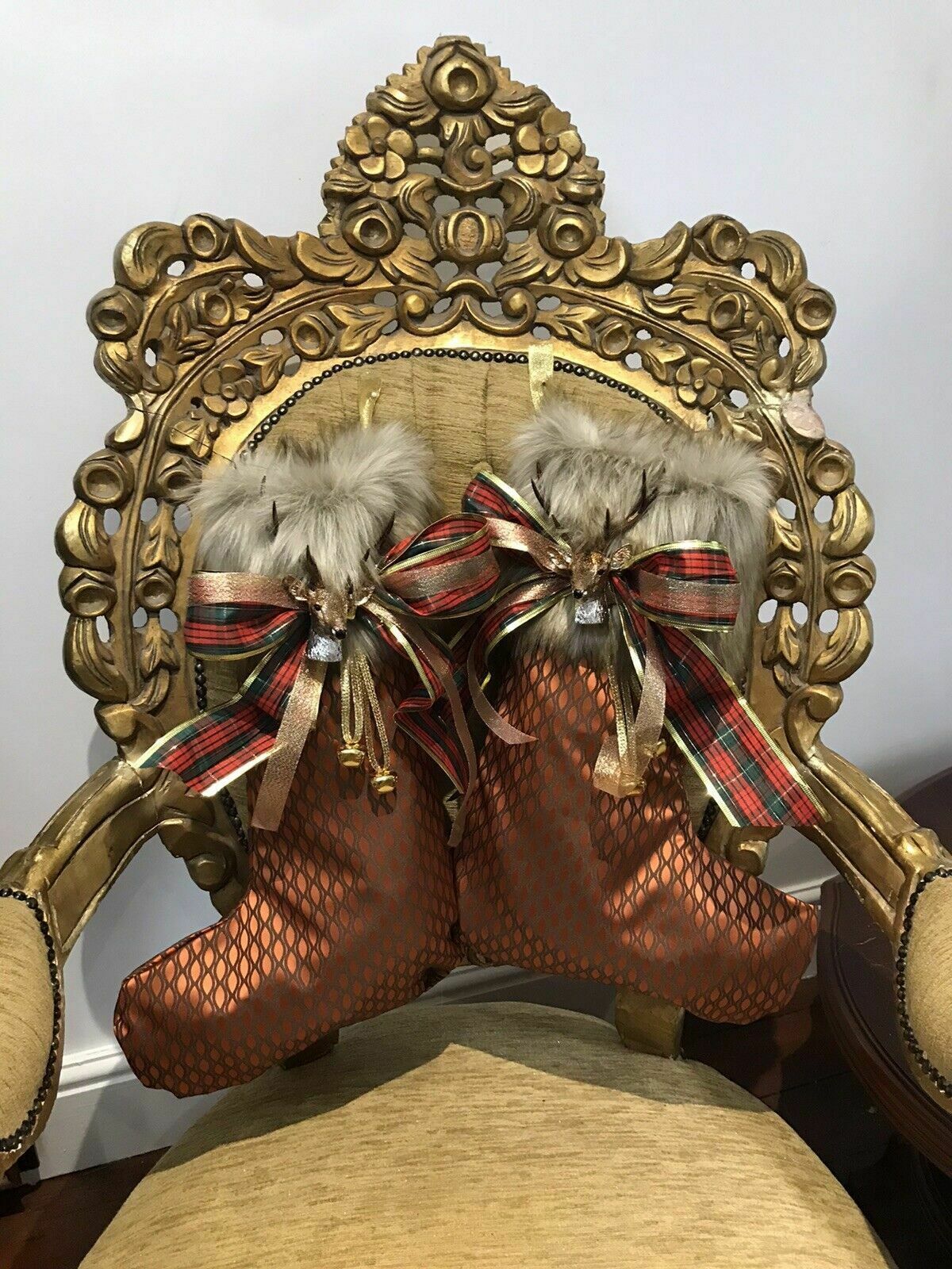 Luxury Monarch Of The Glen Designer Reindeer Fauxfur Christmas Stockings photo furniture