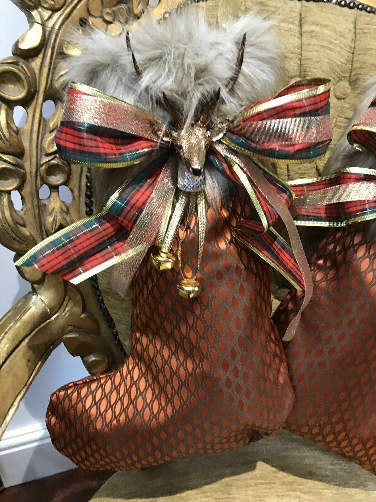 Luxury Monarch Of The Glen Designer Reindeer Fauxfur Christmas Stockings photo for sale