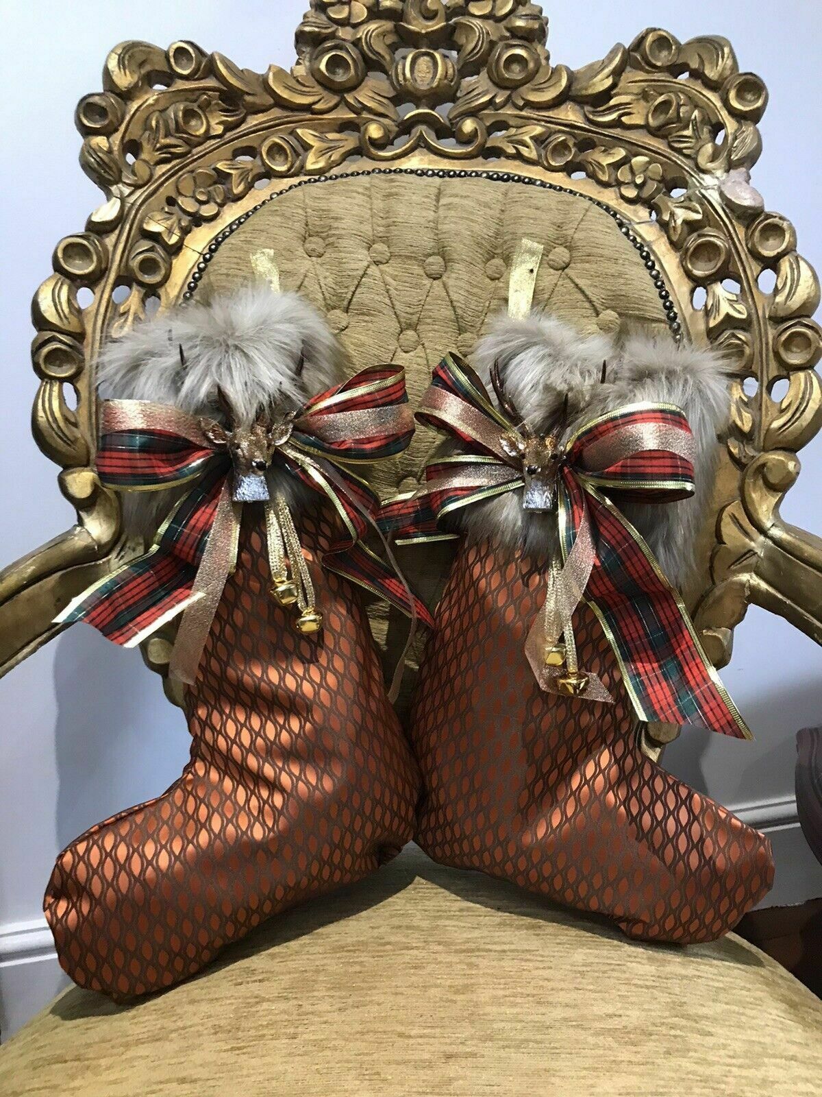 Luxury Monarch Of The Glen Designer Reindeer Fauxfur Christmas Stockings photo 120.0
