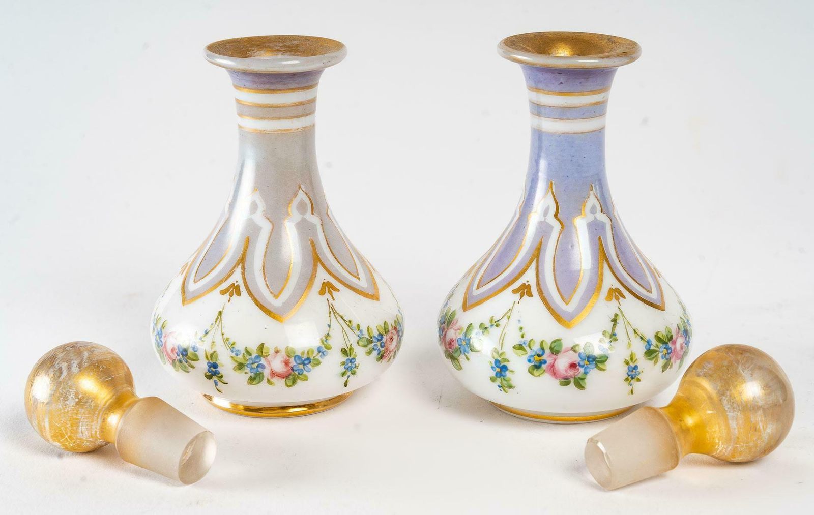 Pair Of Bottles In Painted And Gilded Opaline, Napoleon III Period photo furniture