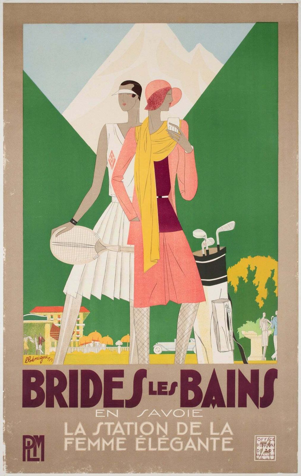 Brides Les Bains 1929 French Railway Travel Advertising Poster, Leon Benigni