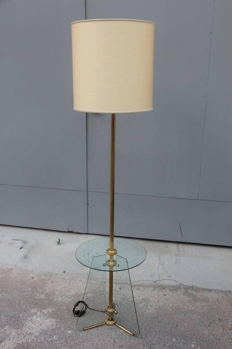 Floor Lamp From The 1940s Engraved Glass And Brass Parts photo vinterior