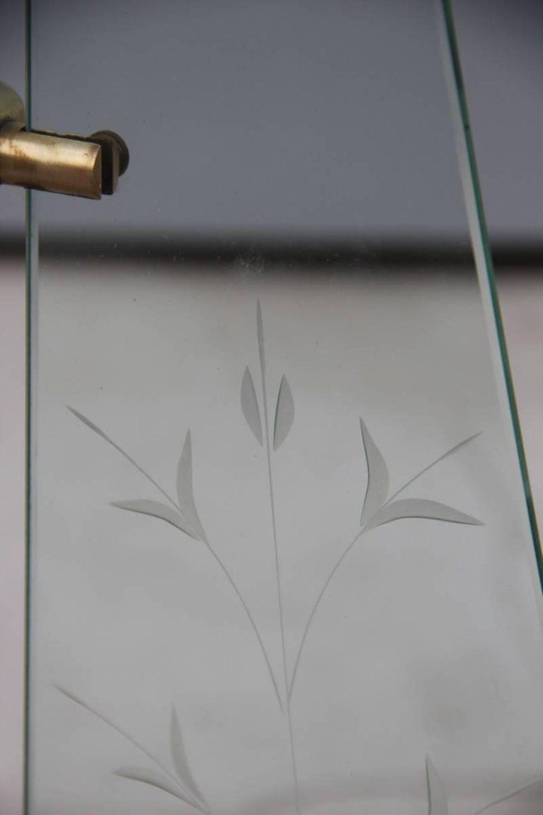 photo for sale Floor Lamp From The 1940s Engraved Glass And Brass Parts