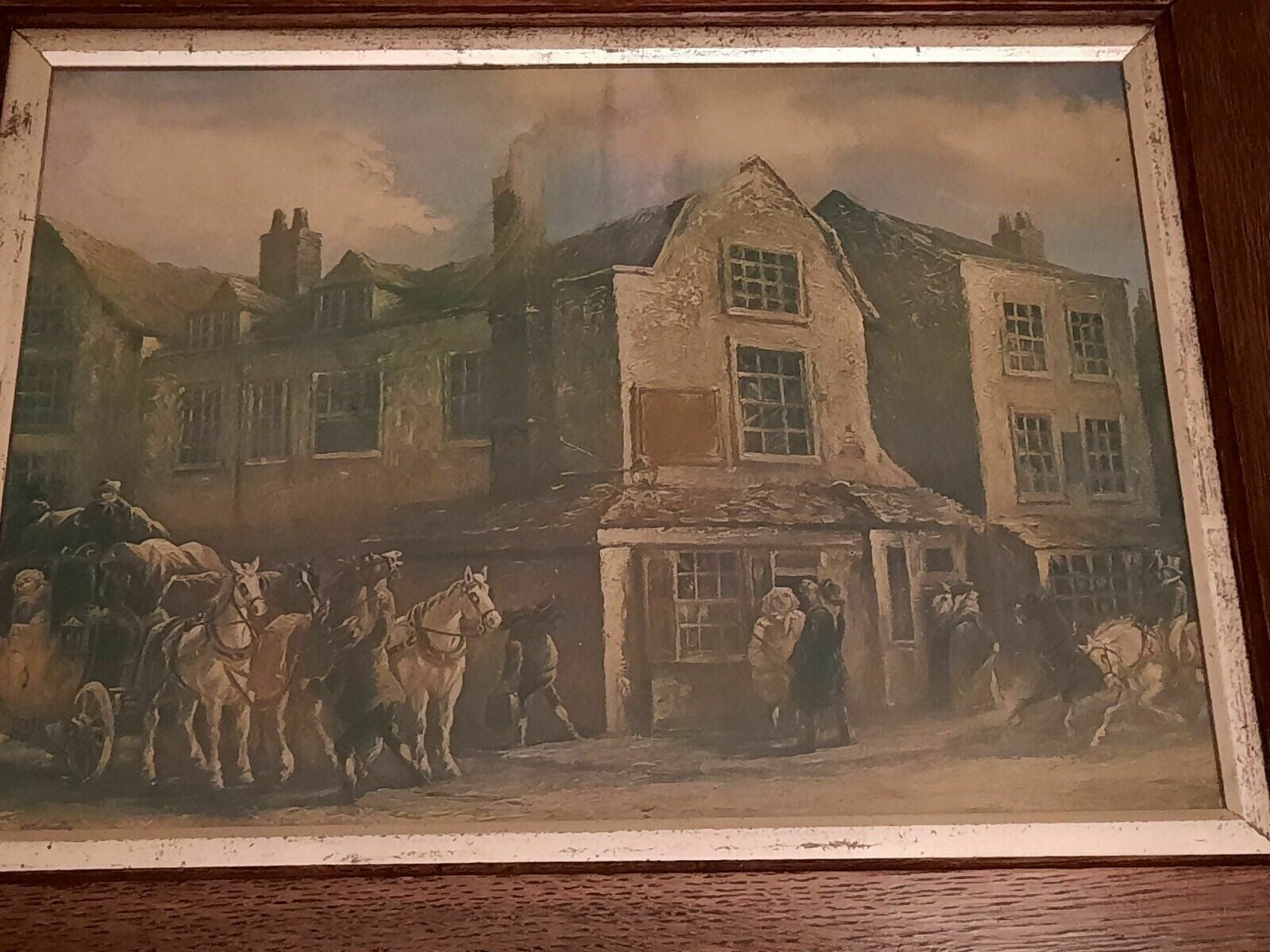 photo furniture Two Antique Oak Framed Prints The Cock Tavern And The Hand And Shears London