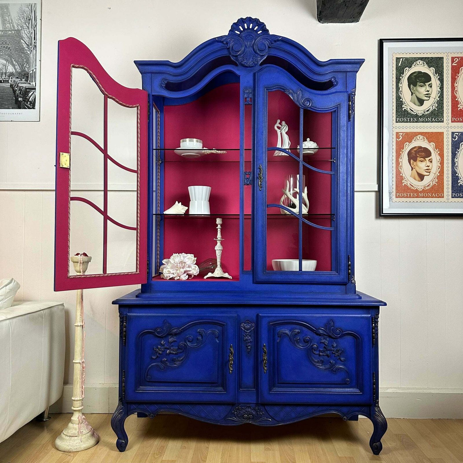 French Antique Display Cabinet Higly Decorated With Carvings Bright & Bold Statement Piece photo 3995.0