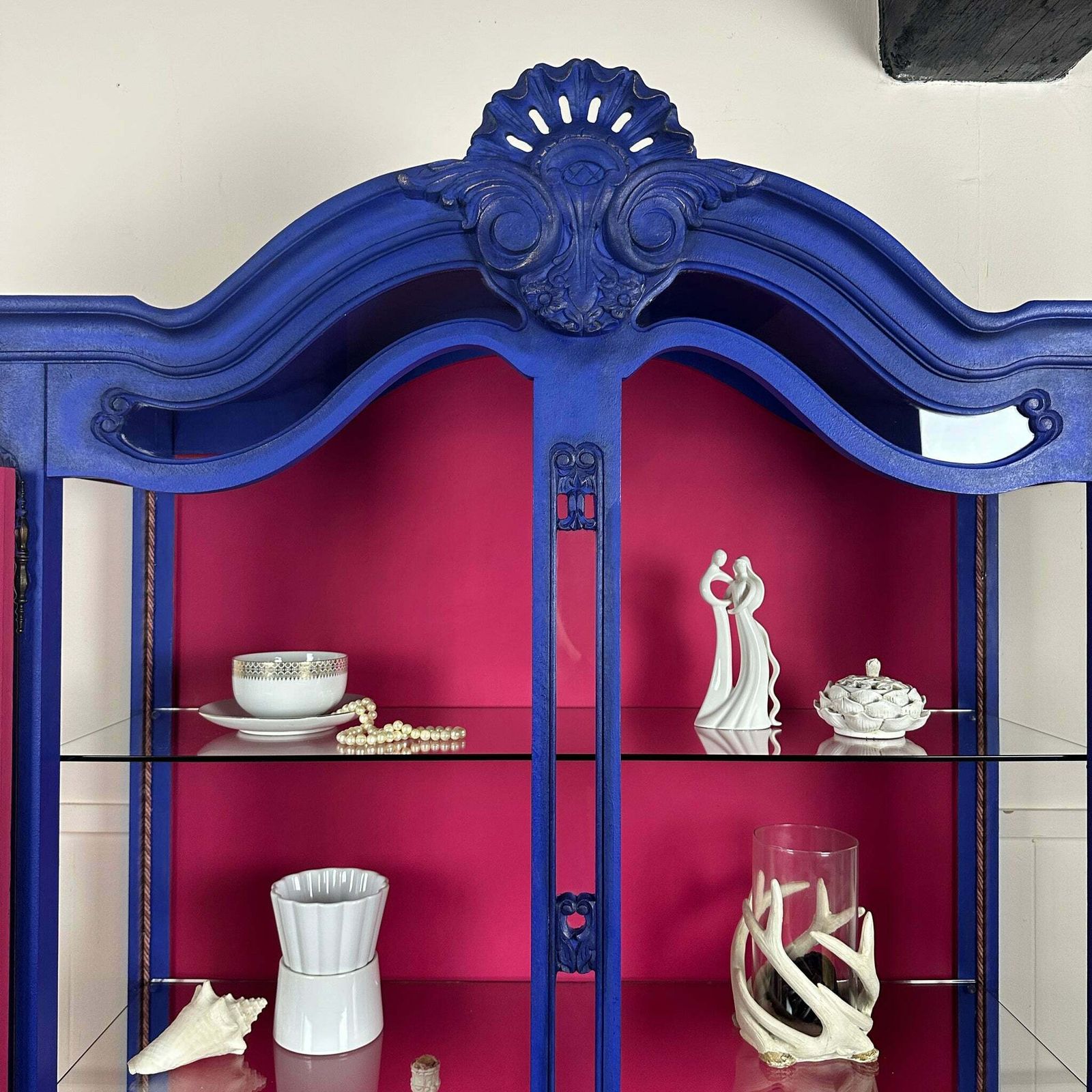 photo for sale French Antique Display Cabinet Higly Decorated With Carvings Bright & Bold Statement Piece