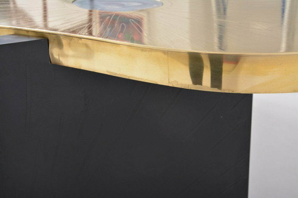 Etched Brass Coffee Table With Agathe Stones In The Style Of Lova Creation, 1980s photo vinterior