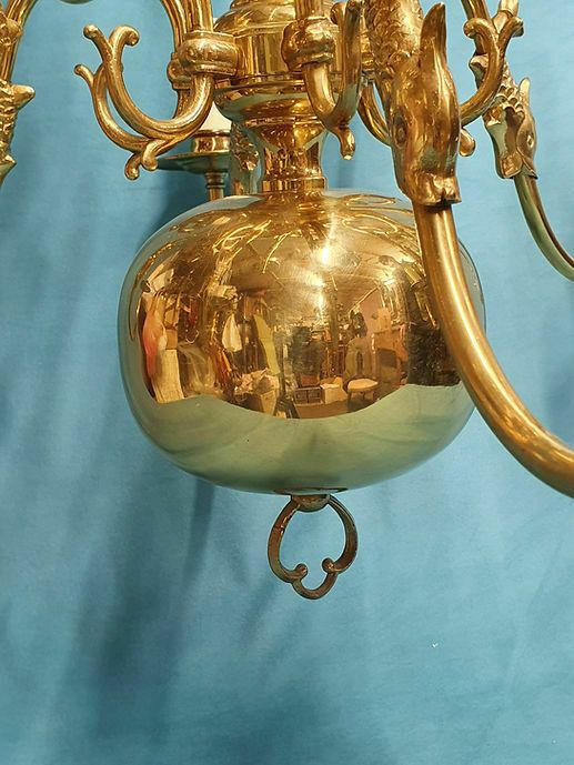 Mid 20th Century Pair Of Dutch Style Brass Chandeliers. Price For Two Chandelier photo vintage
